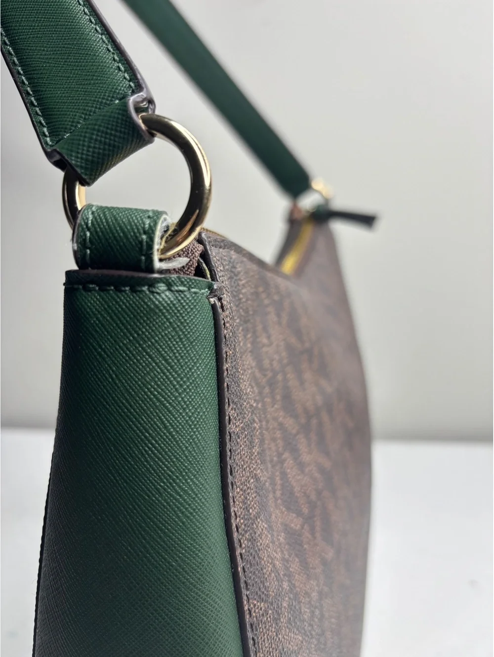 Michael Kros Signature Logo Hobo Bag Green & Brown